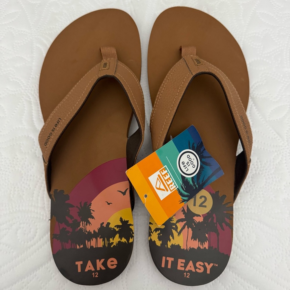 Reef Newport Life Is Good Brown Flip Flop Thong Sandals Men's Size 12 NWT